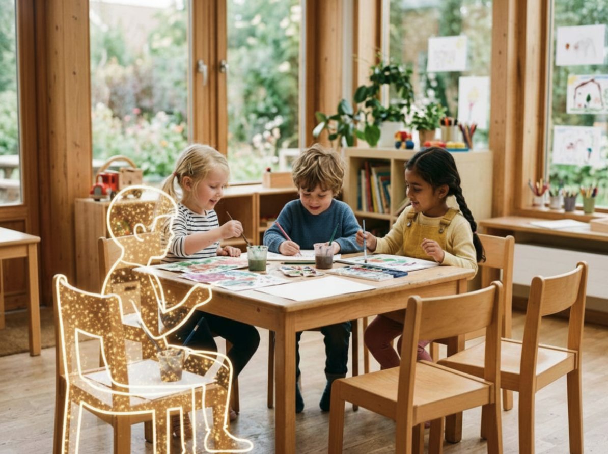 Kinder malen gemeinsam in einer Kita